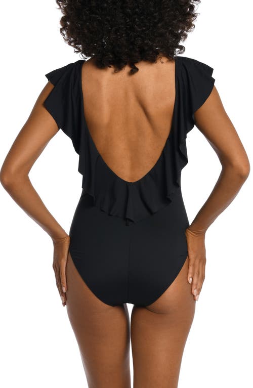 La Blanca Ruffle Plunge One-piece Swimsuit In Black