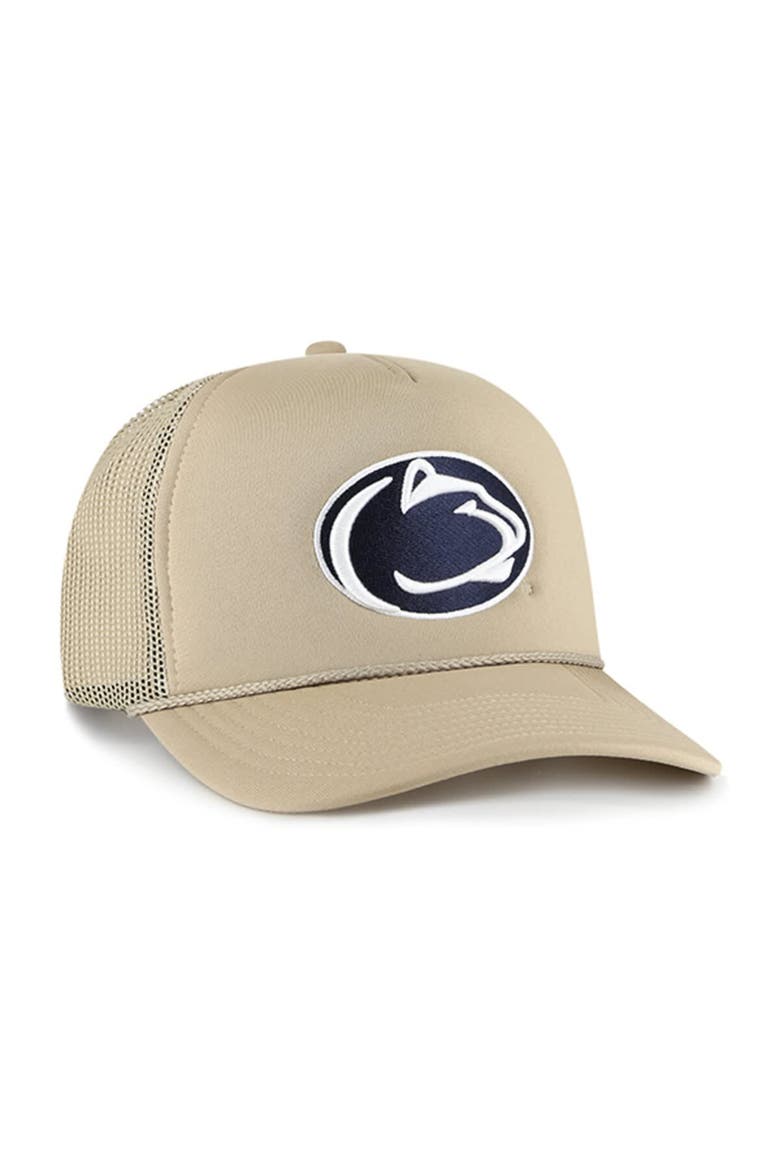 Men's '47 Khaki Penn State Nittany Lions Foam Front Mesh Trucker Snapback Hat, Alternate, color, Khaki