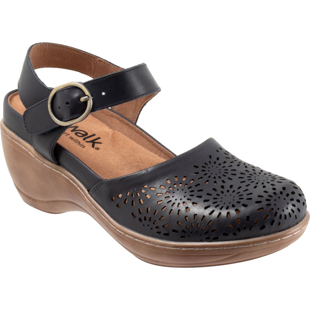 Softwalk ® Mabelle Perf Ankle Strap Platform Wedge Clog In Navy