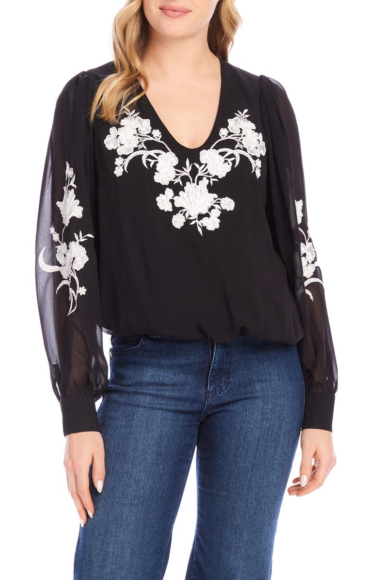 Karen Kane Floral Embroidered Georgette Top, Main, color,