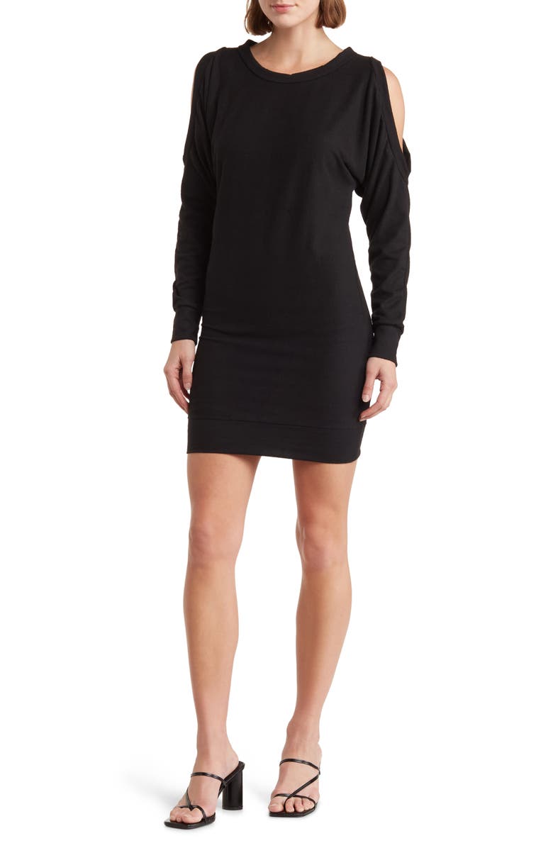 GO COUTURE Cold Shoulder Long Sleeve Body-Con Dress, Main, color, Black