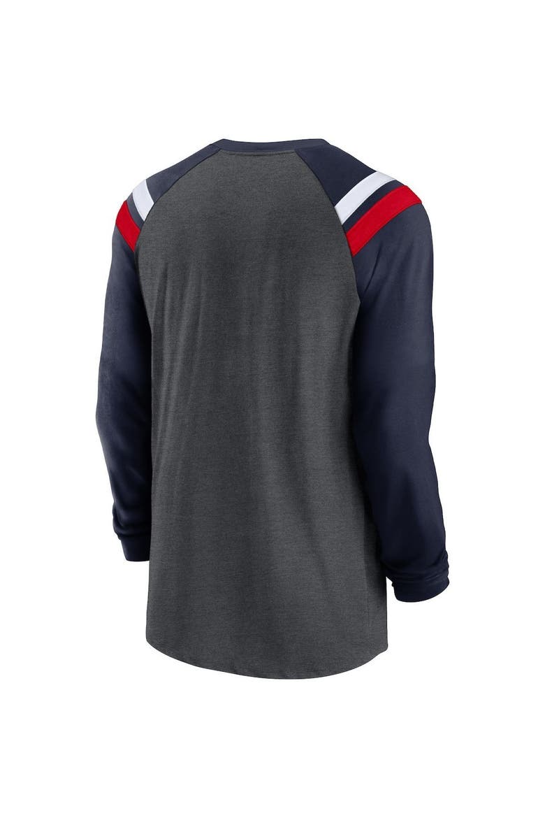 Men's Nike Heathered Charcoal/Navy Tennessee Titans Tri-Blend Raglan Athletic Long Sleeve Fashion T-Shirt, Alternate, color, Heather Charcoal