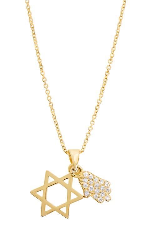 Pavé Ball Hamsa & Star of David Pendant Necklace