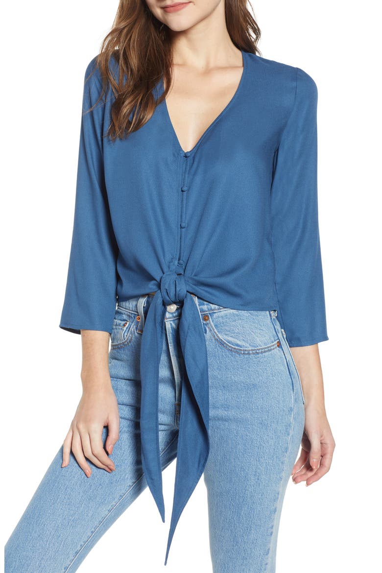 Tie Front Top, Main, color, BLUE DARK