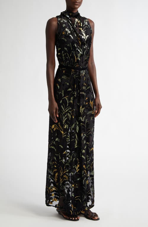 Shop Johanna Ortiz Fancy Sea Burnout Velvet Silk Chiffon Maxi Dress In Black