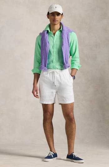 Classic Fit Solid Green Linen Button-Down Shirt