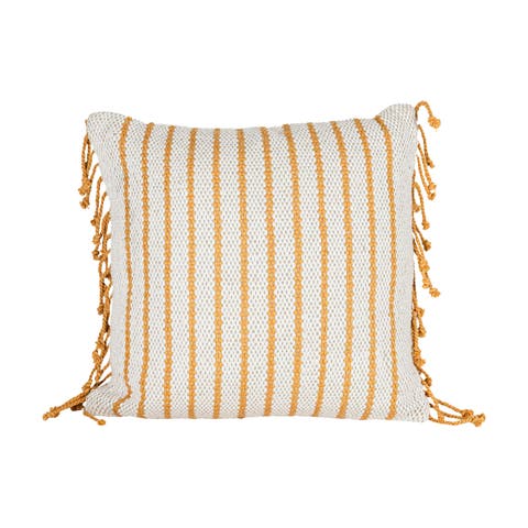 Handwoven Ochre Striped Filled Throw Pillow, 20" x 20"