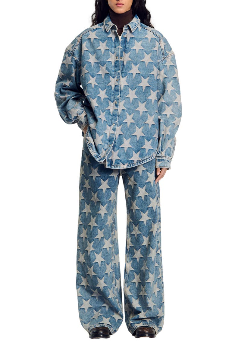 SANDRO Starry denim overshirt jacket, Alternate, color, 