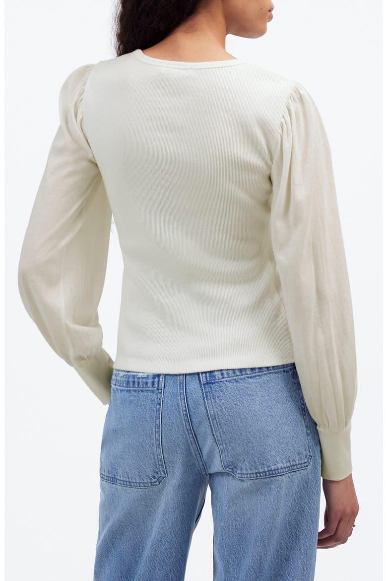 Puff Sleeve Rib Top, Alternate, color, WHITE