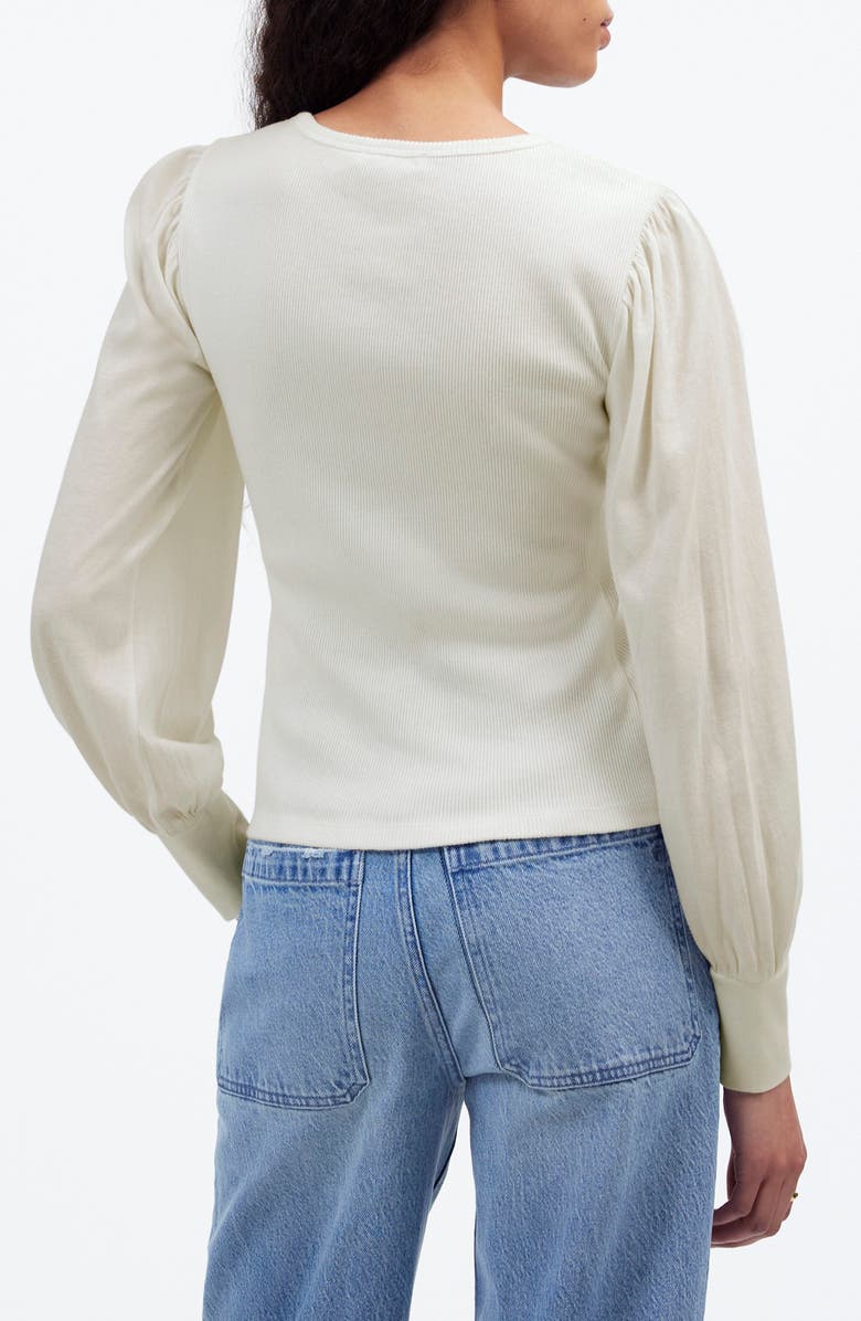 Madewell Puff Sleeve Rib Top, Alternate, color, White