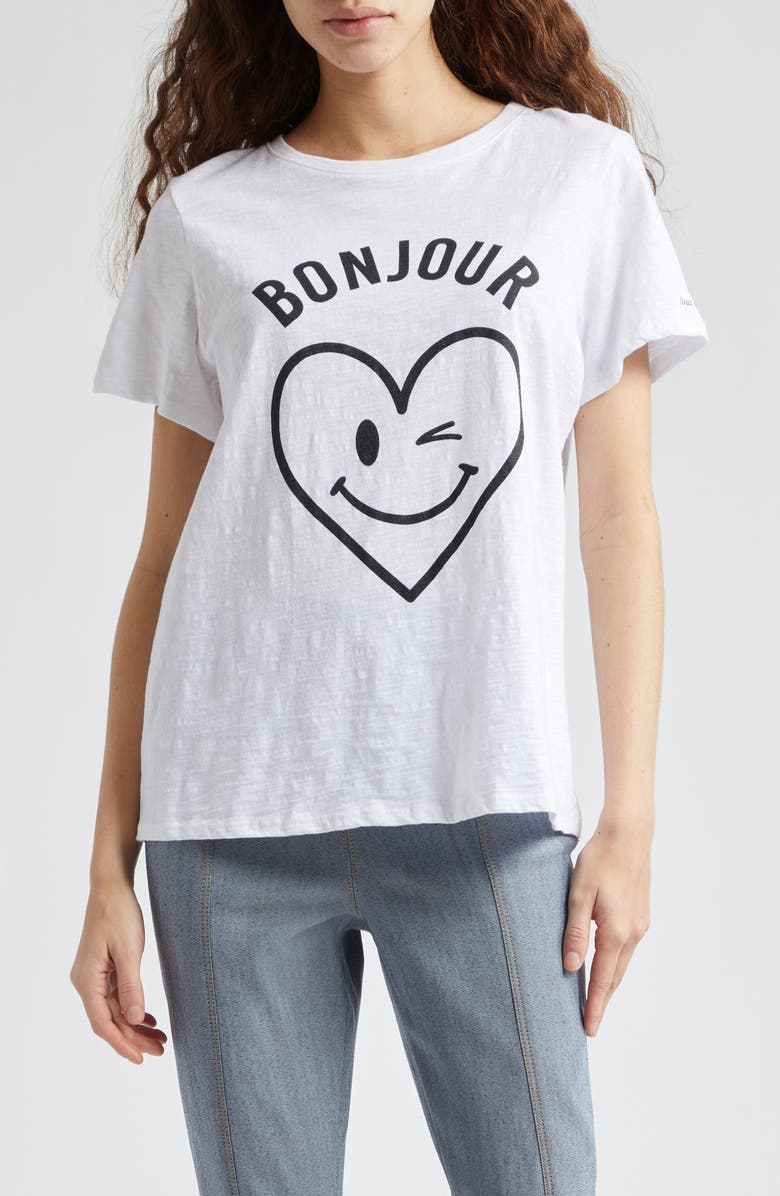 Cinq à Sept Bonjour Smiling Heart Graphic T-Shirt, Main, color, White/Black