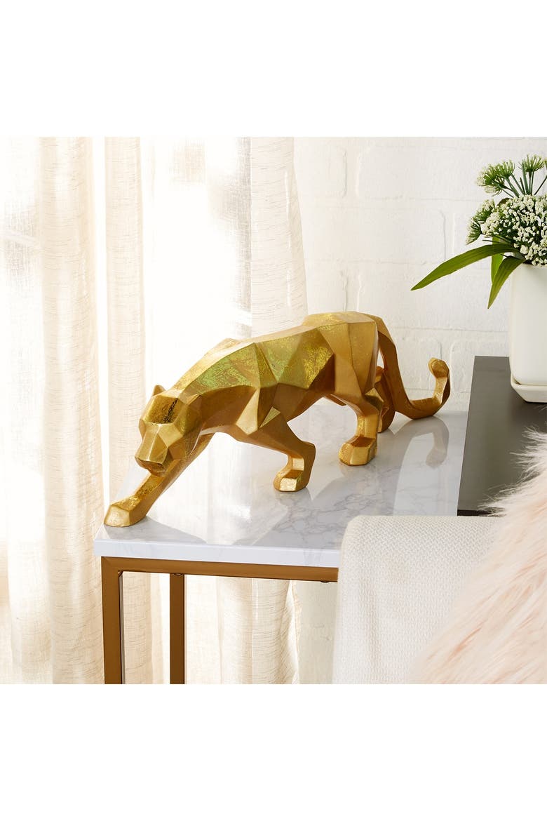 Goldtone Polystone Modern Leopard Sculpture, Alternate, color, GOLD