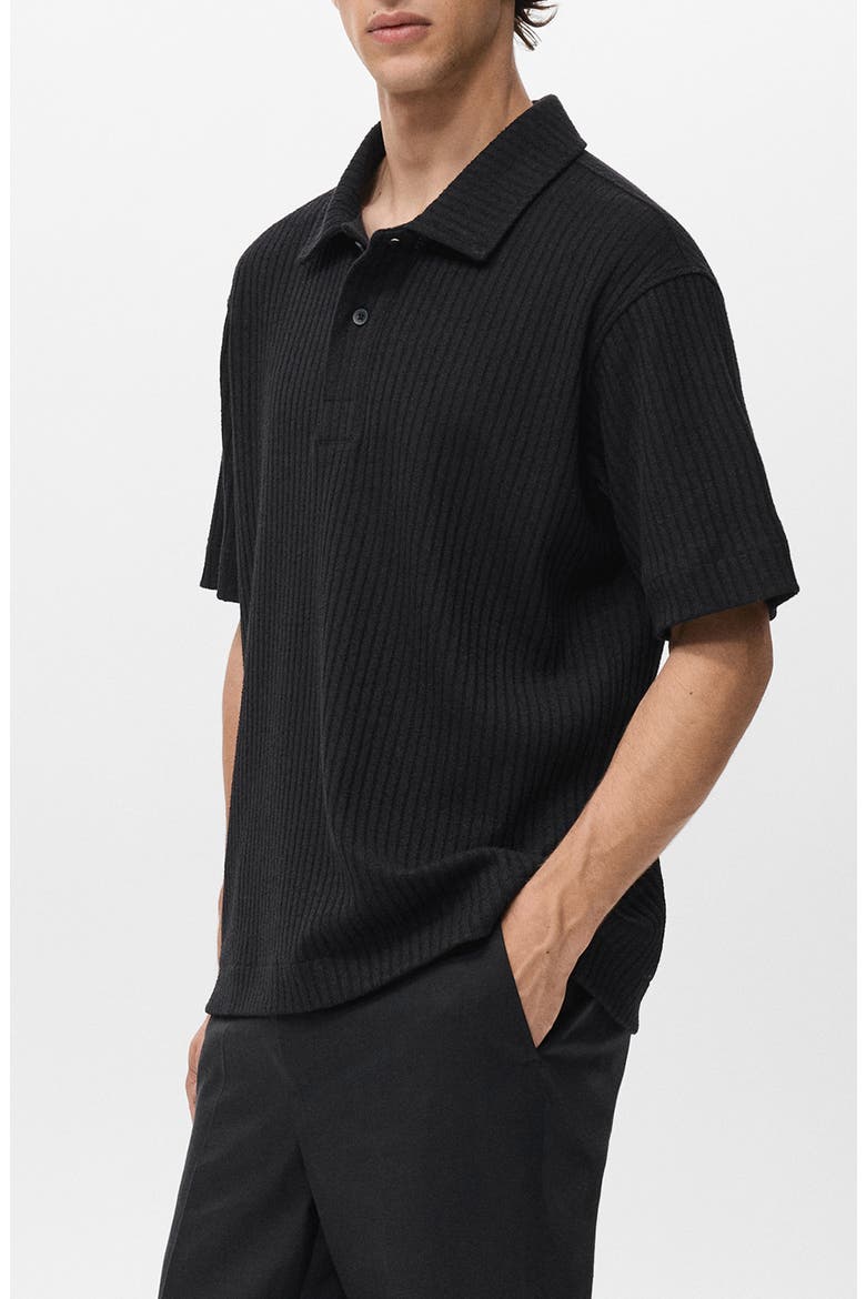 Textured Knit Polo, Alternate, color, BLACK