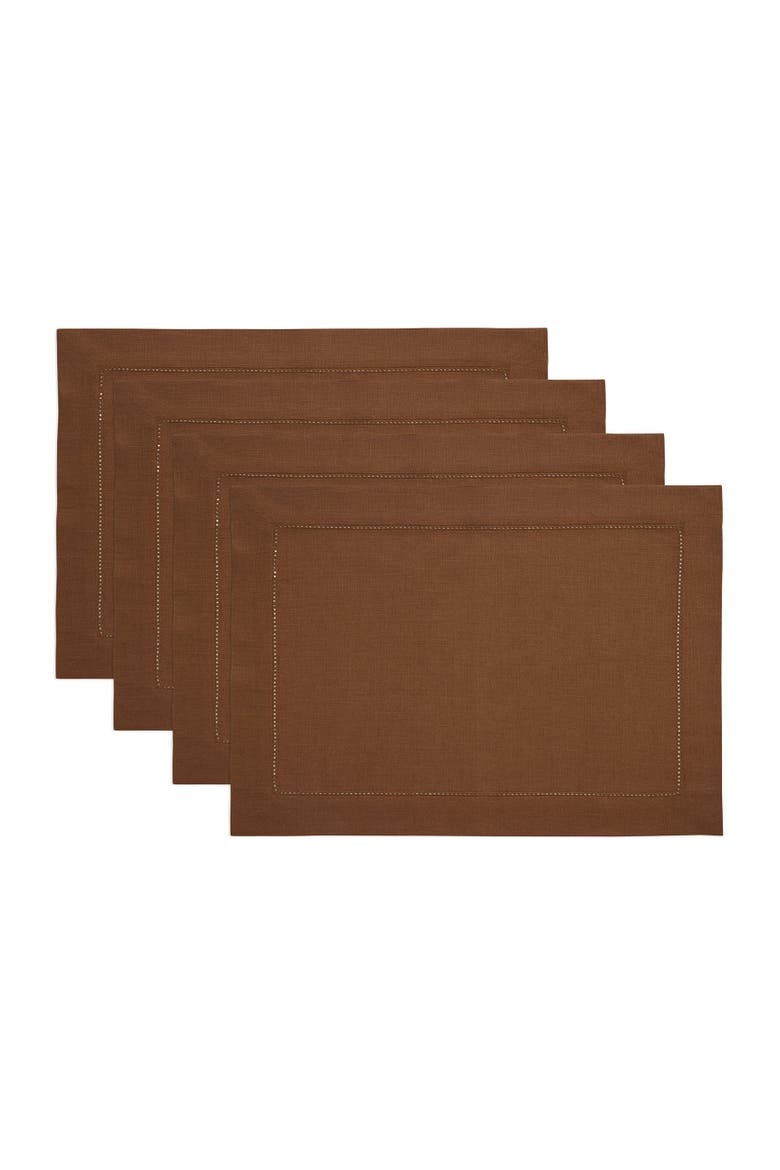 Linen Placemats Set of 4, 14 x 19 Inch - Classic Hemstitch, Main, color, Brown