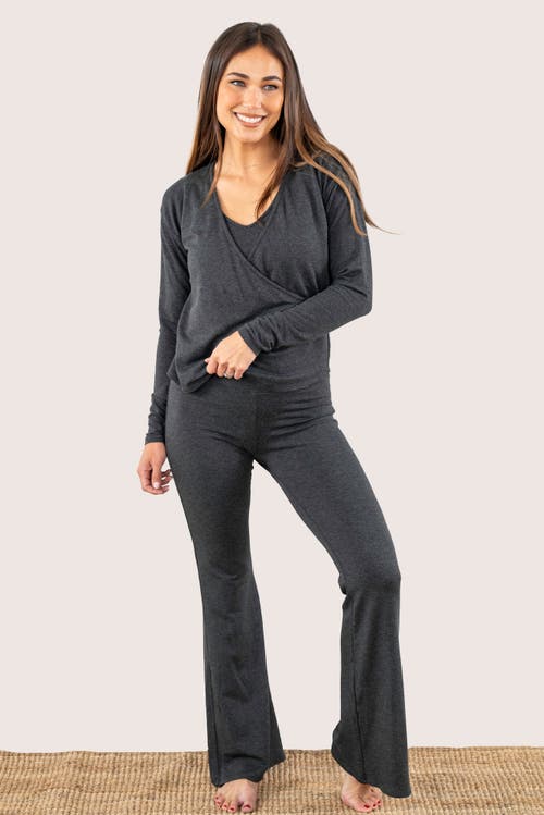 Jjwinks Wrap Star Built-in Shelf Lounge & Sleep Long Sleeve Top In Charcoal