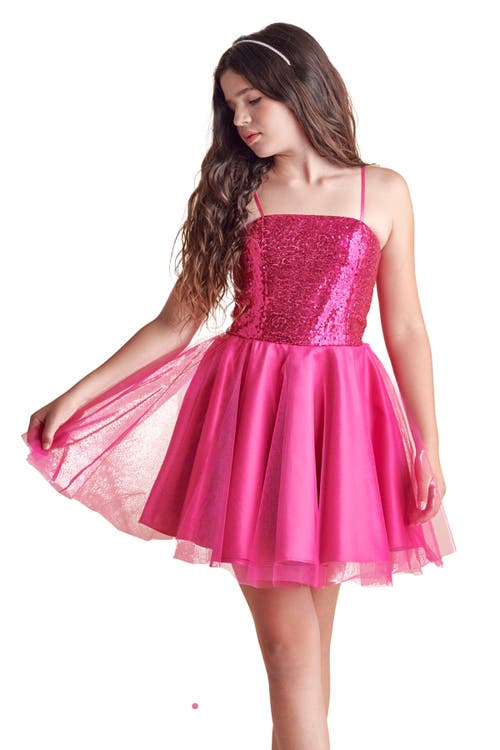 Un Deux Trois Girl's Sequin & Tulle Mini Dress In Pink