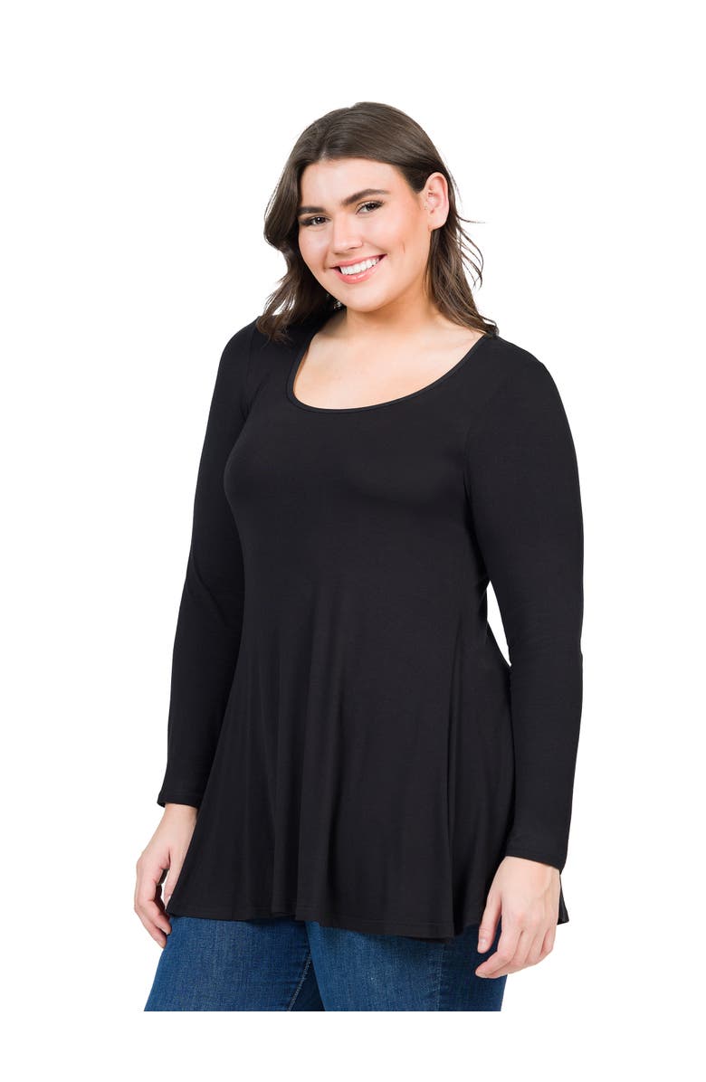 24seven Comfort Apparel Plus Size Poised Long Sleeve Swing  Tunic Top, Alternate, color, Black