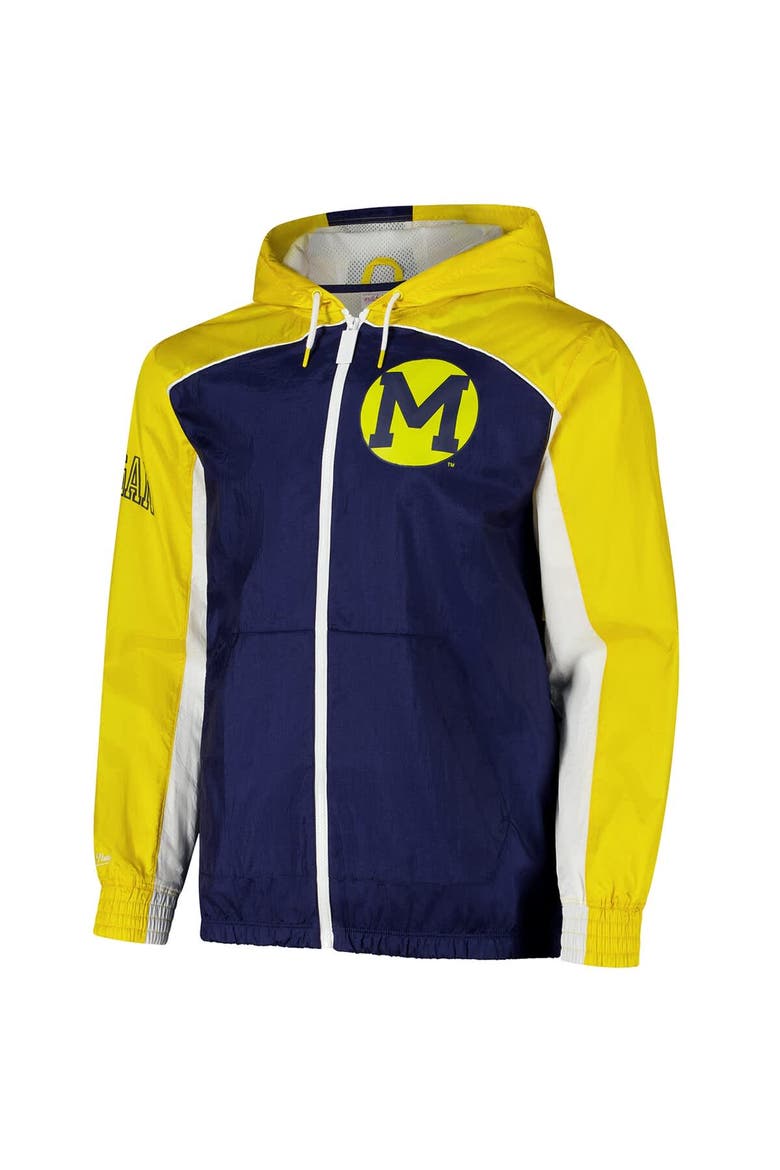 Men's Mitchell & Ness Navy Michigan Wolverines Big Shot Premium Full-Zip Windbreaker, Alternate, color, Navy