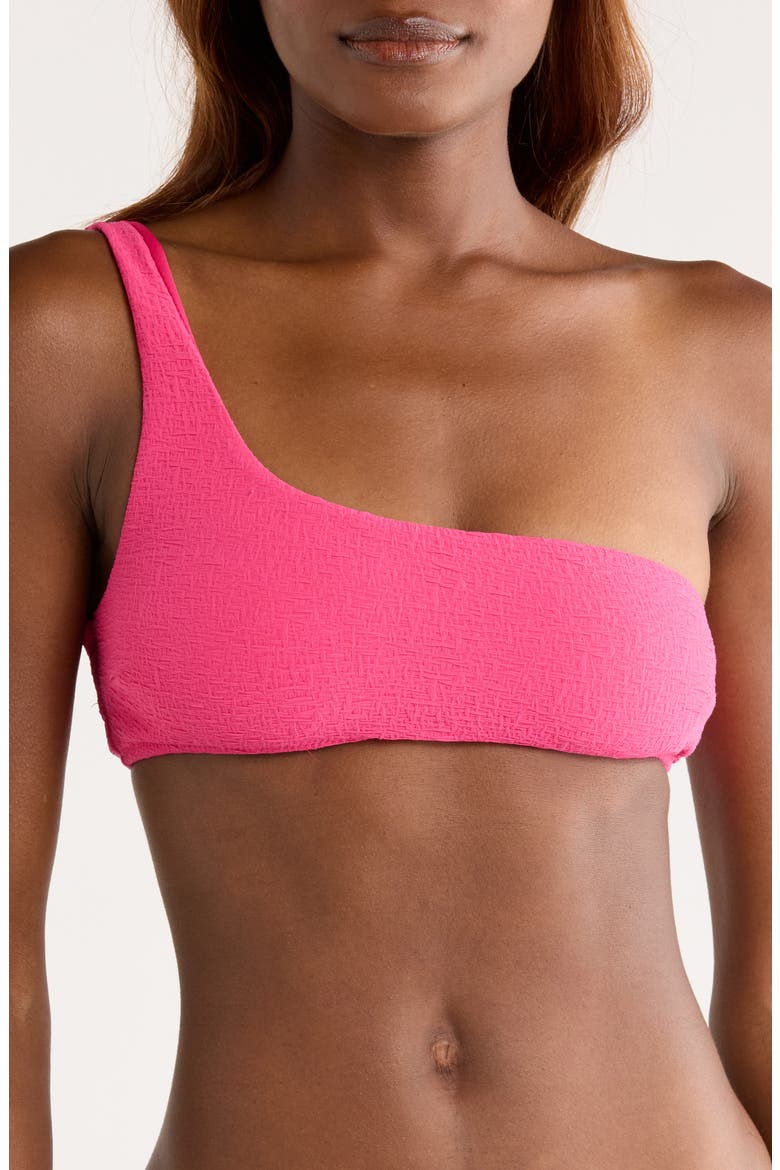 Textured One-Shoulder Bikini Top, Main, color, BRIGHT PINK