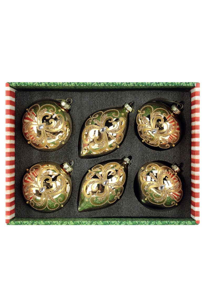 Jeweled Scroll Ornament, Box of 6, Alternate, color, Champagne Gold