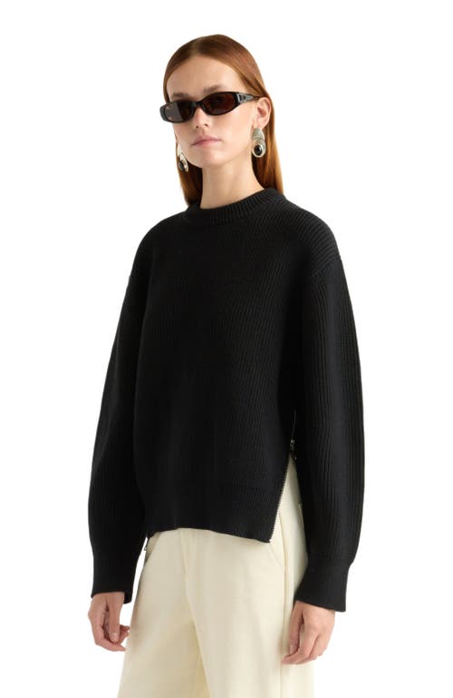 Modern Citizen Tate Organic Cotton Side Zip Sweater In Black