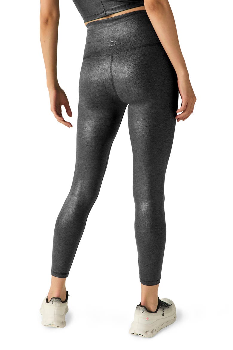High Waist Rib Midi Leggings, Alternate, color, BLACK FOIL