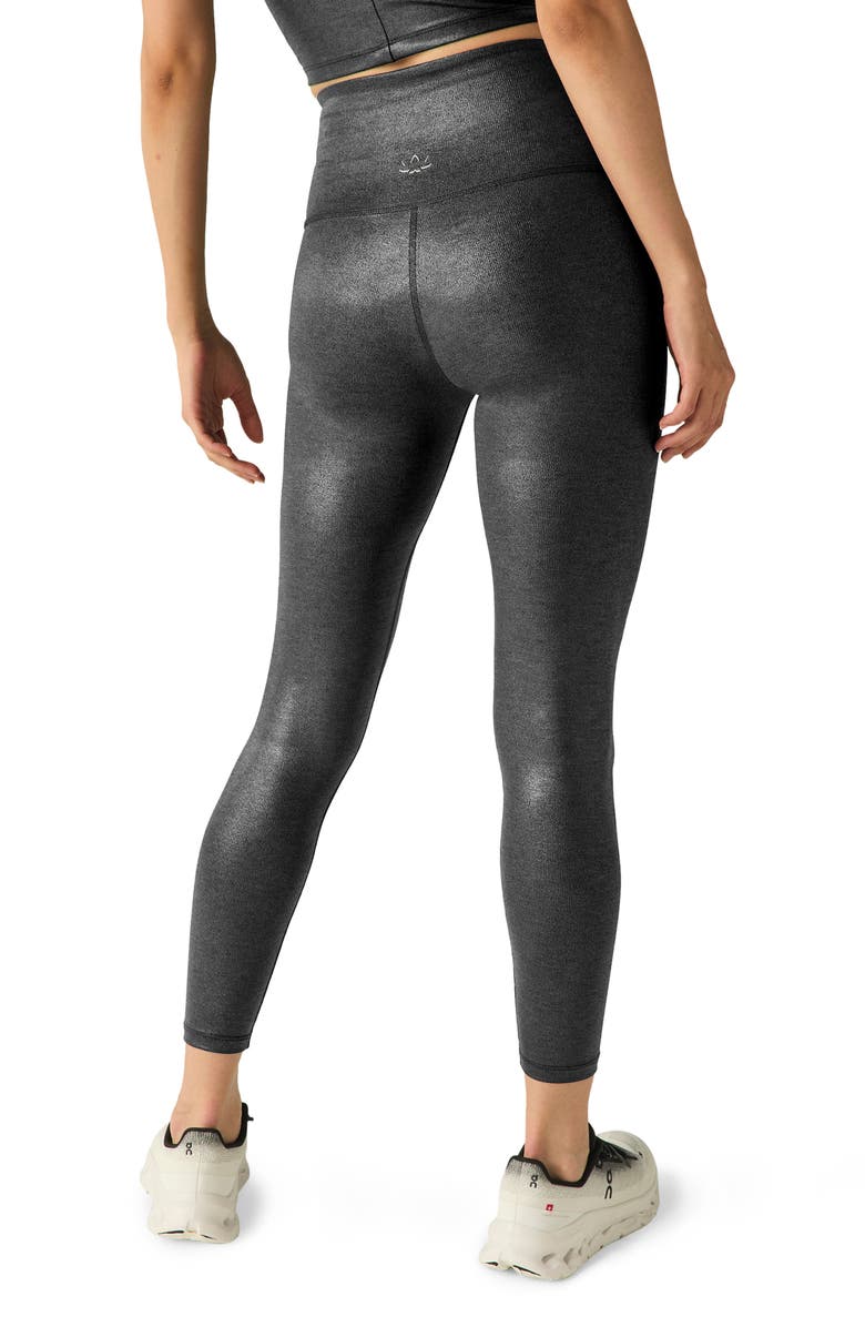 Beyond Yoga High Waist Rib Midi Leggings, Alternate, color, Black Foil