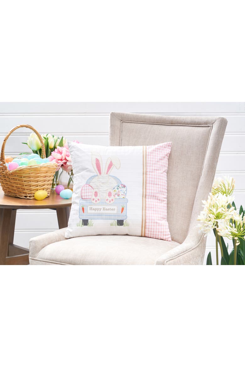 Happy Easter Spring Themed Bunny Eggs Accent Throw Pillow, 18" x 18", Alternate, color, Pink