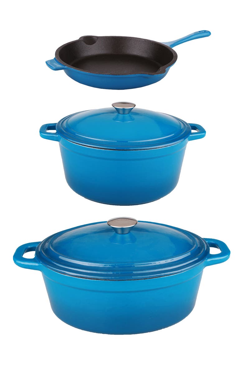 Neo 5-Piece Cast Iron Cookware Set, Main, color, BLUE