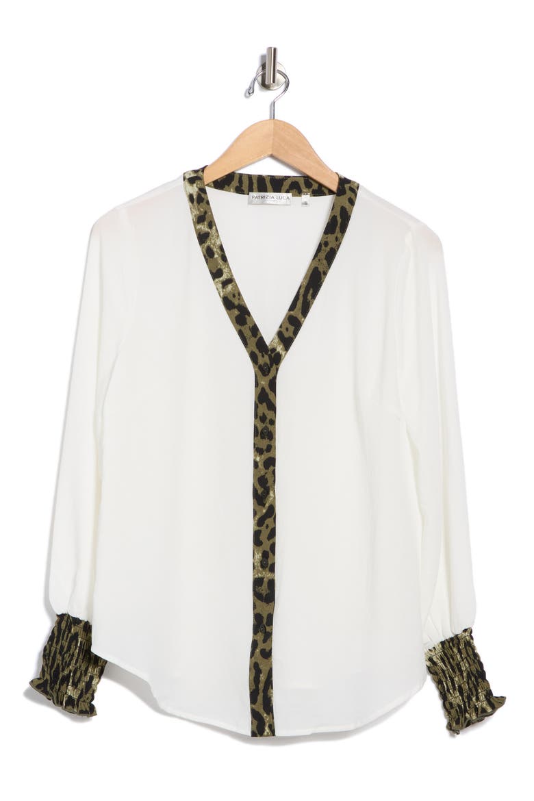 Print Trim Button-Up Top, Alternate, color, OFF WHITE