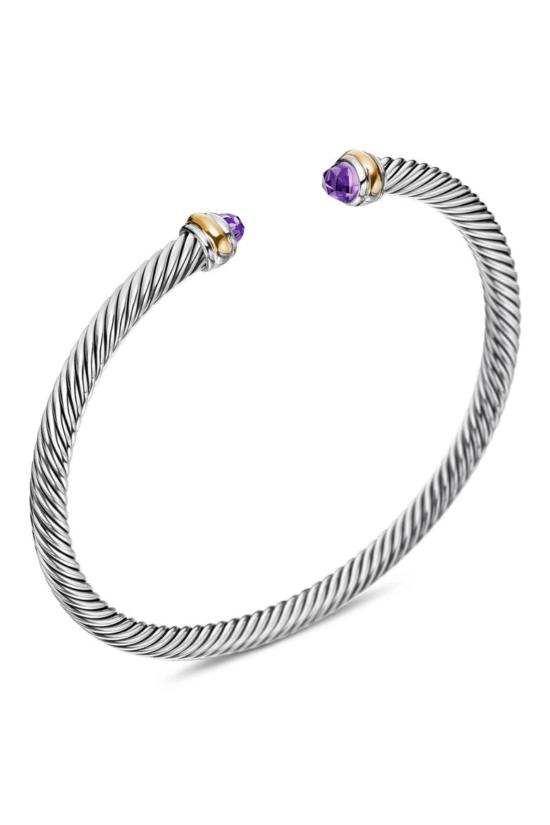 Cable Classic Bracelet with 18K Gold & Semiprecious Stones, 4mm, Alternate, color, AMETHYST