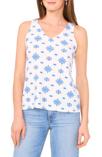 Vince Camuto V-neck Keyhole Tank In Canal Blue Diamond