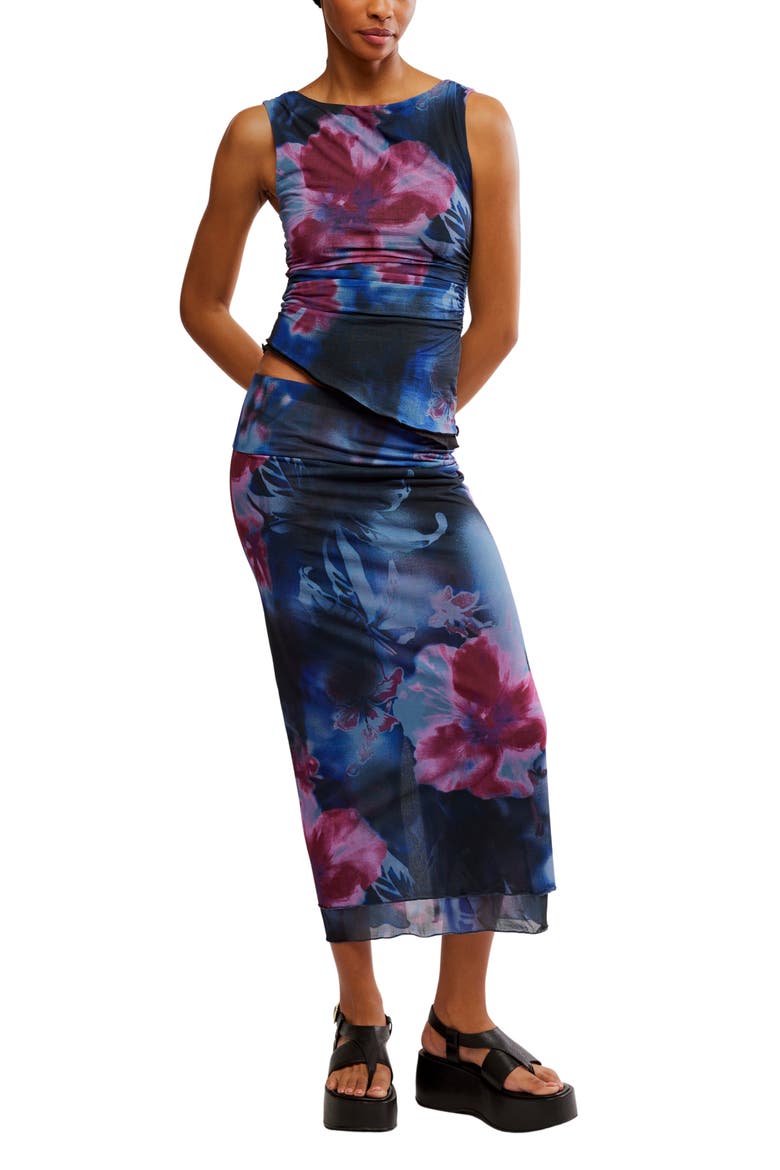 Sunset Print Mesh Maxi Skirt, Alternate, color, NIGHT COMBO-BOARDWAL