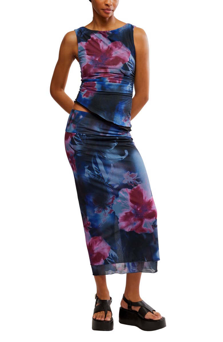 Free People Sunset Print Mesh Maxi Skirt, Alternate, color, Night Combo-Boardwal