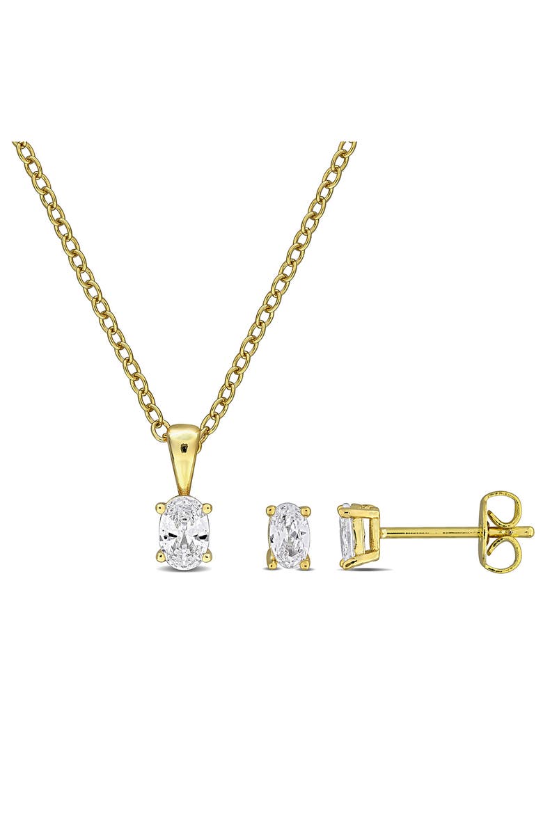 Cubic Zirconia Stud Earrings & Necklace Set, Main, color, GOLD