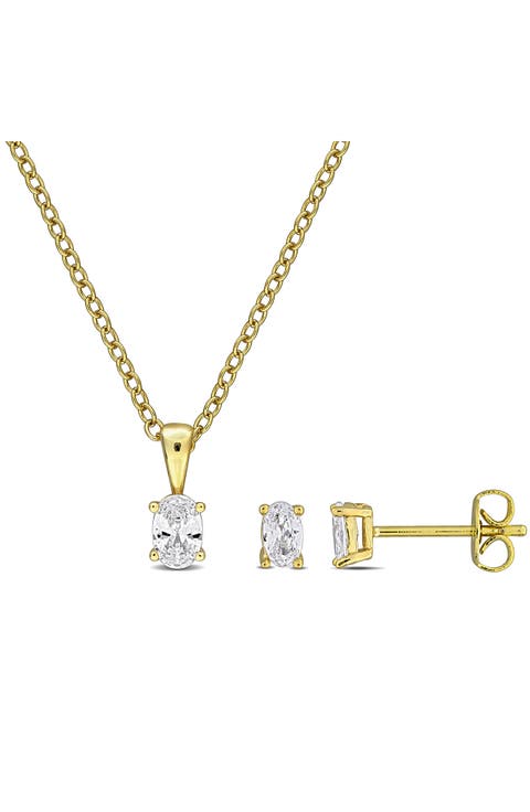 Cubic Zirconia Stud Earrings & Necklace Set