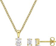 DELMAR Cubic Zirconia Stud Earrings & Necklace Set