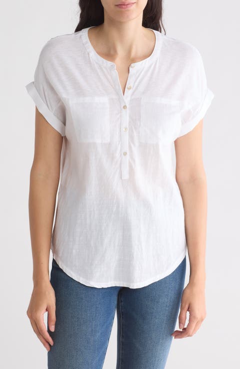 Mixed Media Short Sleeve Cotton & Modal Henley