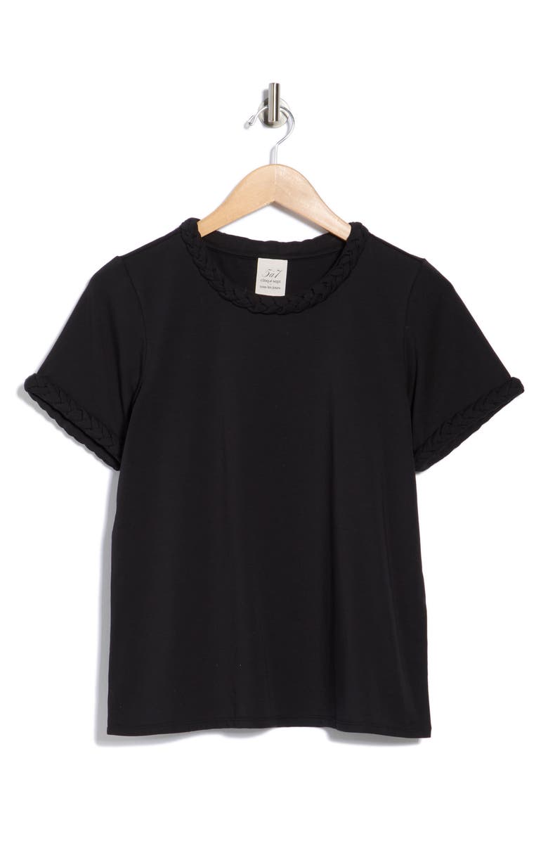 Cinq à Sept Braided Trim T-Shirt, Alternate, color, Black