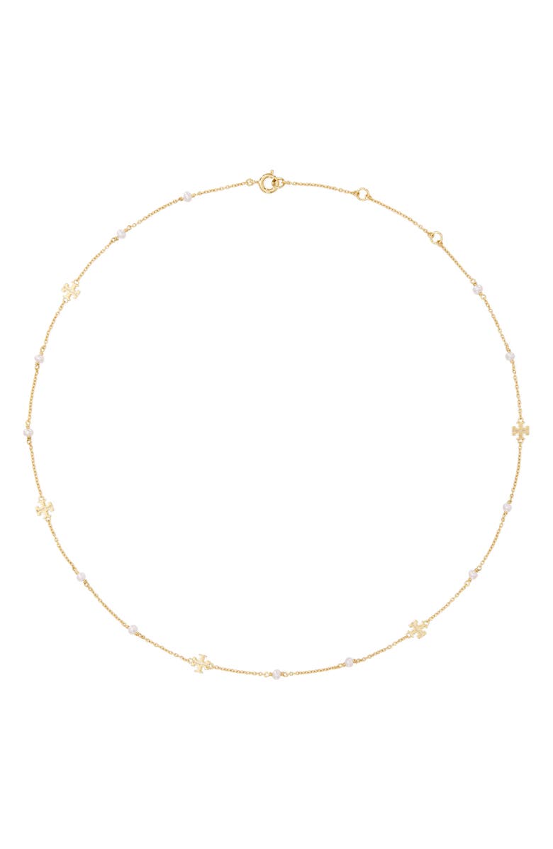 Tory Burch Delicate Moondance Pearl Necklace, Main, color, Tory Gold/ Pearl