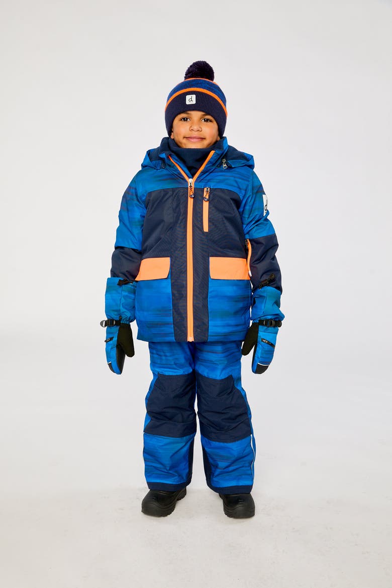 Two Piece Play Jacket & Pants Fleece Neckwarmer Snowsuit, Alternate, color, Navy Blue and Orange