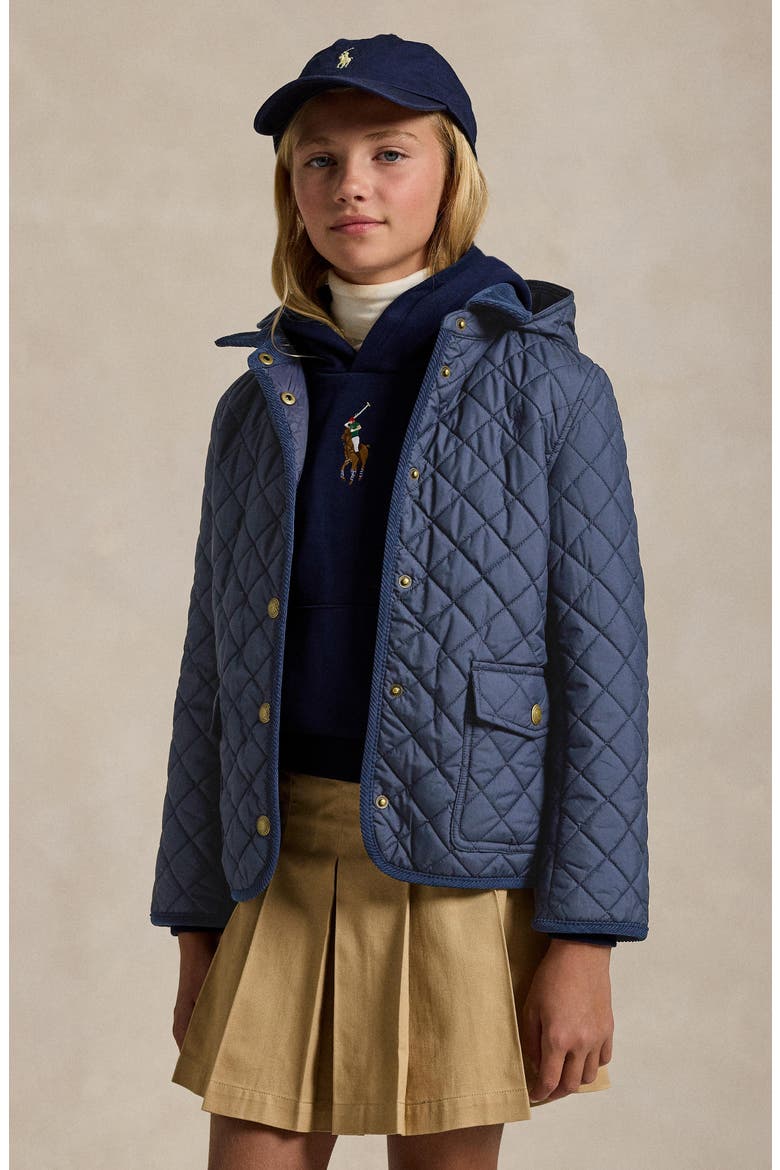 Kids' Audrey Quilted Jacket with Removable Hood, Alternate, color, NAVY