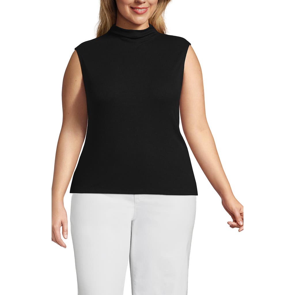 Lands' End Cap Sleeve Drapey Rib Fitted Funnel Neck Tank In Black