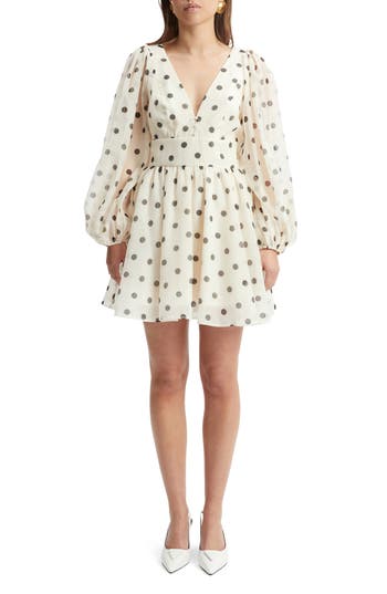 Bardot Eva Polka Dot Long Sleeve Minidress