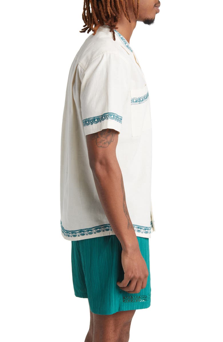 Native Youth Embroidered Short Sleeve Cotton & Linen Button-Up Shirt, Alternate, color, 