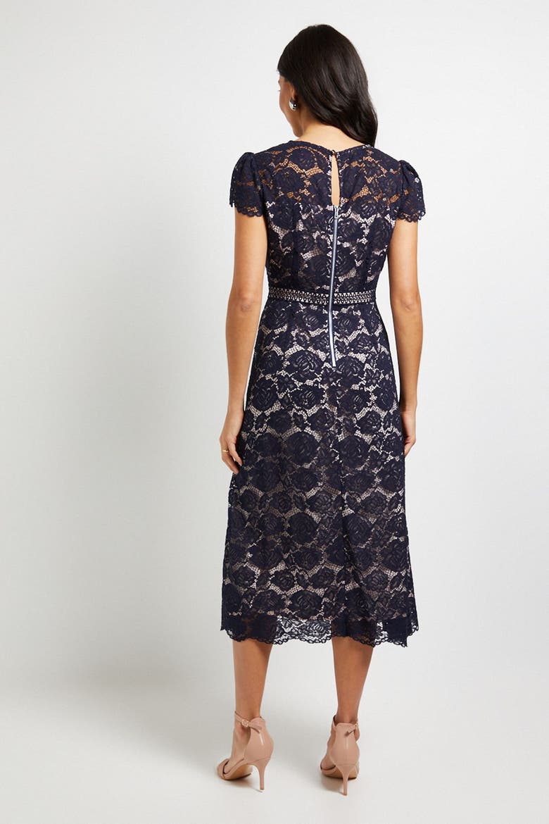 Lace Fit And Flare Midi Dress, Alternate, color, Navy