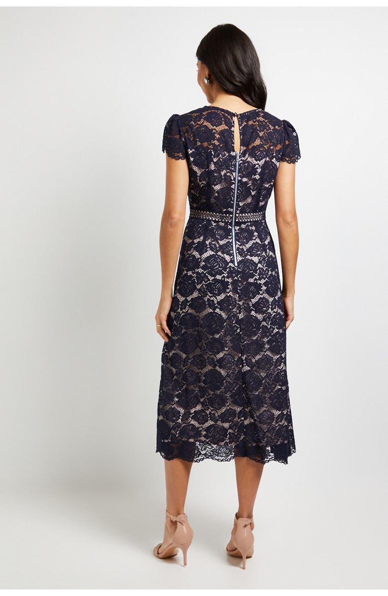 Wallis Lace Fit And Flare Midi Dress, Alternate, color, Navy