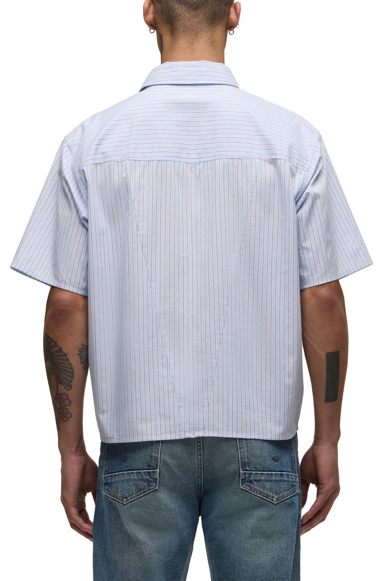 Rex Short Sleeve Cotton Button-Up Shirt, Alternate, color, BLUE STRIPE