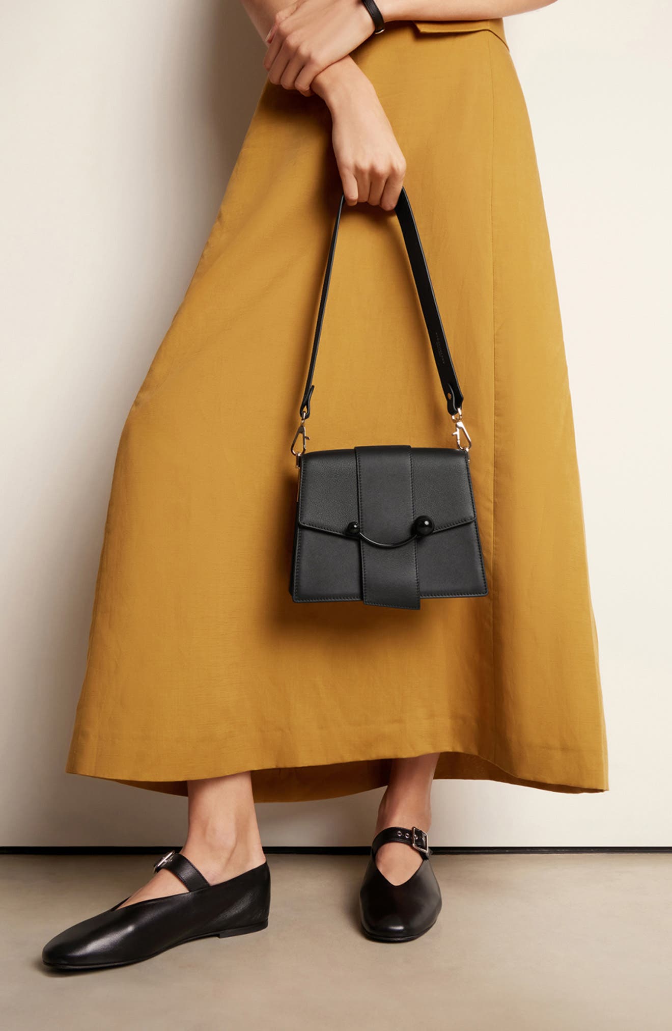 Strathberry Box Crescent Calfskin Leather Shoulder Bag, Alternate, color, 