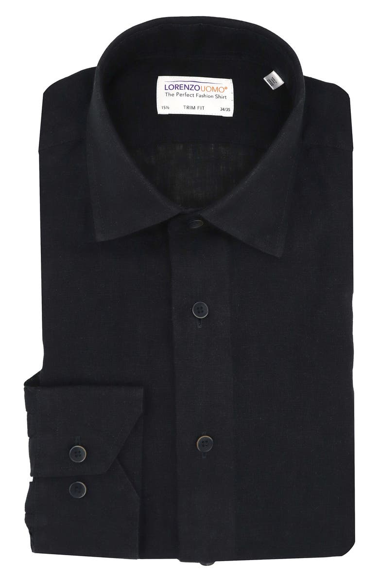 Lorenzo Uomo Solid Linen Trim Fit Dress Shirt, Main, color, Onyx